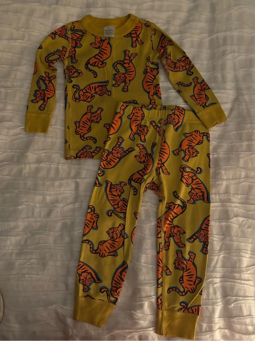 Hanna Andersson Yellow Pajama Set with Orange Tiger Print